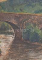 Kiszely Á 1918 jelzéssel: Híd. Kréta, karton, üvegezett fa keretben, 32×24 cm