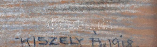 Kiszely Á 1918 jelzéssel: Híd. Kréta, karton, üvegezett fa keretben, 32×24 cm