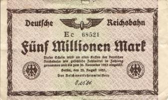 Német Birodalom/Weimari Köztársaság/Német Birodalmi Vasutak/Berlin 1923. 500.000M (4x) klf vízjeles ...