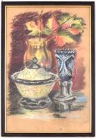 Scherfel Tibor (1942-2019): Csendélet kehellyel. Pasztell, karton, jelzett és datált (Scherfel 61), ...