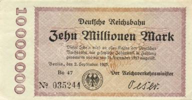 Német Birodalom/Weimari Köztársaság/Német Birodalmi Vasutak/Berlin 1923. 10.000.000M (2x) klf széria...