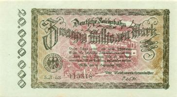 Német Birodalom/Weimari Köztársaság/Német Birodalmi Vasutak/Berlin 1923. 20.000.000M (4x) egymásutáni, ill. kevés ugrású sorszámmal T:I,I-