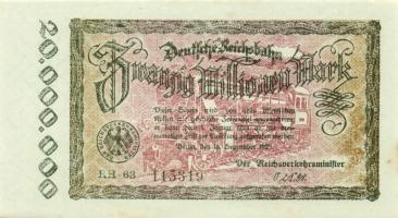 Német Birodalom/Weimari Köztársaság/Német Birodalmi Vasutak/Berlin 1923. 20.000.000M (4x) egymásután...