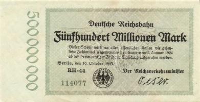 Német Birodalom/Weimari Köztársaság/Német Birodalmi Vasutak/Berlin 1923. 500.000.000M (2x) klf széri...