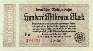 Német Birodalom/Weimari Köztársaság/Német Birodalmi Vasutak/Berlin 1923. 100.000.000M (3x) klf széri...