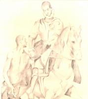 Jelzés nélkül, El Greco (1541 körül-1614) után: Szent Márton és a koldus. Ceruza, papír, hullámos, k...