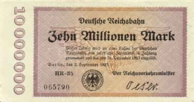 Német Birodalom/Weimari Köztársaság/Német Birodalmi Vasutak/Berlin 1923. 1000.000M, 2000.000M, 5000....