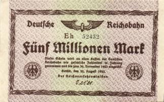 Német Birodalom/Weimari Köztársaság/Német Birodalmi Vasutak/Berlin 1923. 1000.000M, 2000.000M, 5000....