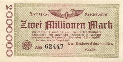 Német Birodalom/Weimari Köztársaság/Német Birodalmi Vasutak/Berlin 1923. 1000.000M, 2000.000M, 5000.000M, 200.000.000M T:I-,II Összesen 4klf db!