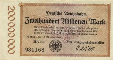 Német Birodalom/Weimari Köztársaság/Német Birodalmi Vasutak/Berlin 1923. 1000.000M, 2000.000M, 5000....