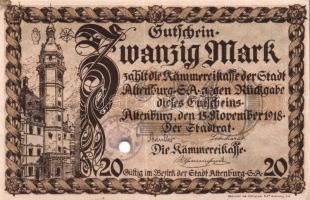 Német Birodalom/Weimari Köztársaság/Altenburg 1918.11.15. 20M hivatalos érvénytelenítéssel T:II