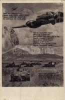 1944 Honvéd második világháborús katonai montázslap repülőgéppel és harckocsival / WWII Hungarian military aircraft and tank, montage postcard (EK)