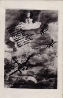 A gépmadár suhan... Honvéd második világháborús művészlap katonai repülőgépekkel / WWII Hungarian military aircraft art postcard