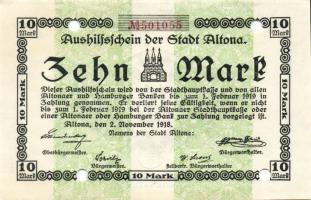 Német Birodalom/Császárság/Altona 1918.11.2. 10M hivatalos érvénytelenítéssel T:I