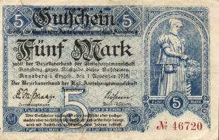 Német Birodalom/Császárság/Annaberg 1918. 5M hivatalos érvénytelenítéssel T:II-