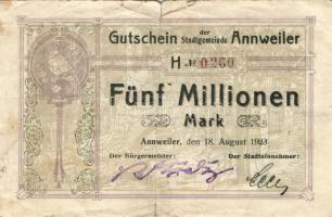Német Birodalom/Weimari Köztársaság/Annweiler 1923.8.18. 500.000M T:III-/IV+
