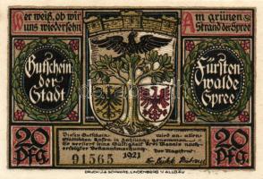 Német Birodalom/Weimari Köztársaság/ Fürstenwalde 1921. 20Pf(3x) + 25Pf(3x) + 50Pf(3x) 9klf db, teljes sor T:I