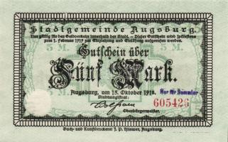 Német Birodalom/Császárság/Augsburg 1918. 5M hivatalos érvénytelenítéssel T:I