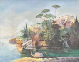 Dorozsmai jelzéssel: Mediterrán tengerpart. Olaj, vászon, kartonra kasírozva, üvegezett fa keretben, 38×49 cm