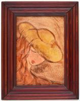 Jelzés nélkül: Női portré. Színes bőrkép, keretben. 16,5x11x5 cm