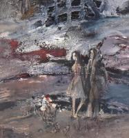 Babos László (1947-): Műemlék. Olaj, farost, hátoldalán Képcsarnok Vállalat címkéjével, fa keretben,...