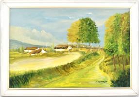 M. Bender 2016 jelzéssel: Tájkép. Olaj, farost, fehér fa keretben, hátulján is jelzett, 38,5x58 cm