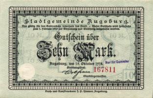 Német Birodalom/Császárság/Augsburg 1918. 10M hivatalos érvénytelenítéssel T:I