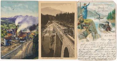 9 db régi vonat és vasútállomás képeslap / 9 pre-1945 train, locomotive and railway station postcard...