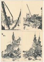 1945 Budapest - 7 db képeslap a második világháború utáni romokról saját tokban / 7 town-view postca...