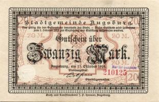 Német Birodalom/Császárság/Augsburg 1918. 20M hivatalos érvénytelenítéssel T:II
