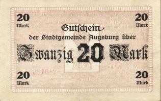 Német Birodalom/Császárság/Augsburg 1918. 20M hivatalos érvénytelenítéssel T:II