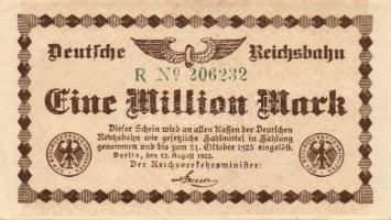 Német Birodalom/Weimari Köztársaság/Német Birodalmi Vasút/Berlin 1923. 1000.000M alapnyomat színhiányos + támpéldány T:II+,II