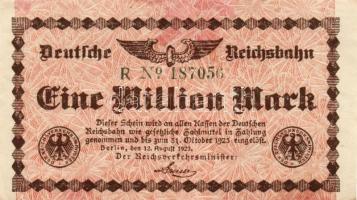 Német Birodalom/Weimari Köztársaság/Német Birodalmi Vasút/Berlin 1923. 1000.000M alapnyomat színhián...