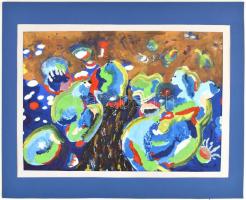 Füri Gábor (1955-): Fókák tánca. Tempera, papír, jelzés nélkül, üveg mögött, 28x41 cm