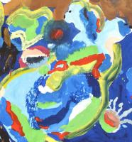 Füri Gábor (1955-): Fókák tánca. Tempera, papír, jelzés nélkül, üveg mögött, 28x41 cm