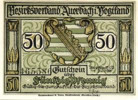 Német Birodalom/Weimari Köztársaság/ Auerbach 1921. 50Pf(3x) + 75Pf(3x) 6klf db, teljes sor T:I