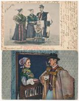 8 db régi magyar folklór, népviselet motívumlap / 8 pre-1945 Hungarian folklore, traiditonal costume...