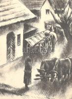 Kórusz József (1927-2010): Udvar. Rézkarc, papír, kissé foltos, jelzett, üvegezett fa keretben, 22,5...