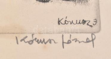 Kórusz József (1927-2010): Udvar. Rézkarc, papír, kissé foltos, jelzett, üvegezett fa keretben, 22,5...