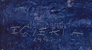 Egyeki Aladár (?-): Csendélet kékben. Olaj, farost, fa keretben, 37×49,5 cm