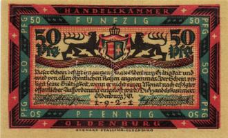 Német Birodalom/Weimari Köztársaság/ Oldenburg 1921. 50Pf(6x) 6klf db, teljes sor T:I