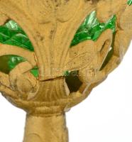 Szecessziós lámpa, a test törött, repedezett, kopott, kis darab hiányzik belőle, m: 22 cm
