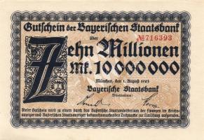 Német Birodalom/Weimari Köztársaság/Bajorország/Bayerischen Staatsbank, München 1923. 10.000.000M T:I