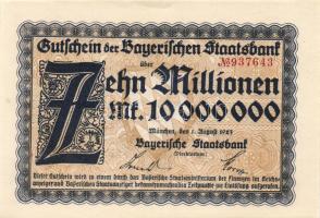 Német Birodalom/Weimari Köztársaság/Bajorország/Bayerischen Staatsbank, München 1923. 10.000.000M T:I