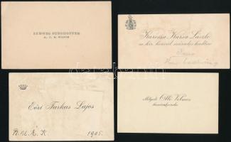 4 db névjegykártya, közte ollétejedi Ollé Vilmos huszárezredes és Karossa Karsa László m. kir. honvéd százados hadbíró