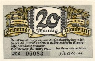 Német Birodalom/Weimari Köztársaság/ Blankenese 1921. 20Pf(2x) + 50Pf 3klf db, teljes sor T:I