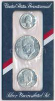 Amerikai Egyesült Államok 1976S 1/4$ Ag Washington + 1/2$ Ag Kennedy + 1$ Ag Eisenhower Bicentennial szettben, boríték ragasztott T:1 USA 1976S 1/4 Dollar + 1/2 Dollar Ag + 1 Dollar Bicentennial in set, envelope is sticked C:UNC