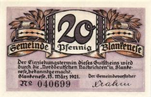 Német Birodalom/Weimari Köztársaság/ Blankenese 1921. 20Pf(2x) + 50Pf 3klf db, teljes sor T:I