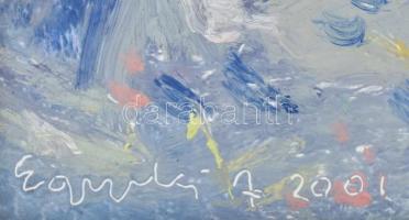 Egyeki Aladár (?-): Strandon. Olaj, farost, jelzett, fa keretben, 53,5×39,5 cm