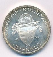 1938. 5P Ag "Szent István" T:1- patina Adamo P8.1